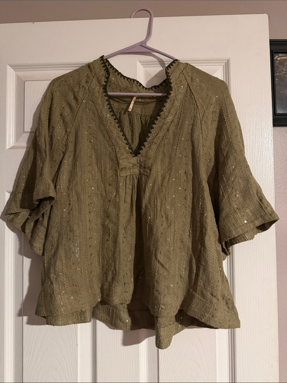 Free People Olive Green Crochet-Trim Peasant Tunic